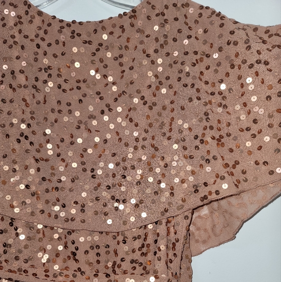 ASOS Design Copper Scatter Sequin Dress Cape Back High Low Hem Size 6 - Picture 13 of 16
